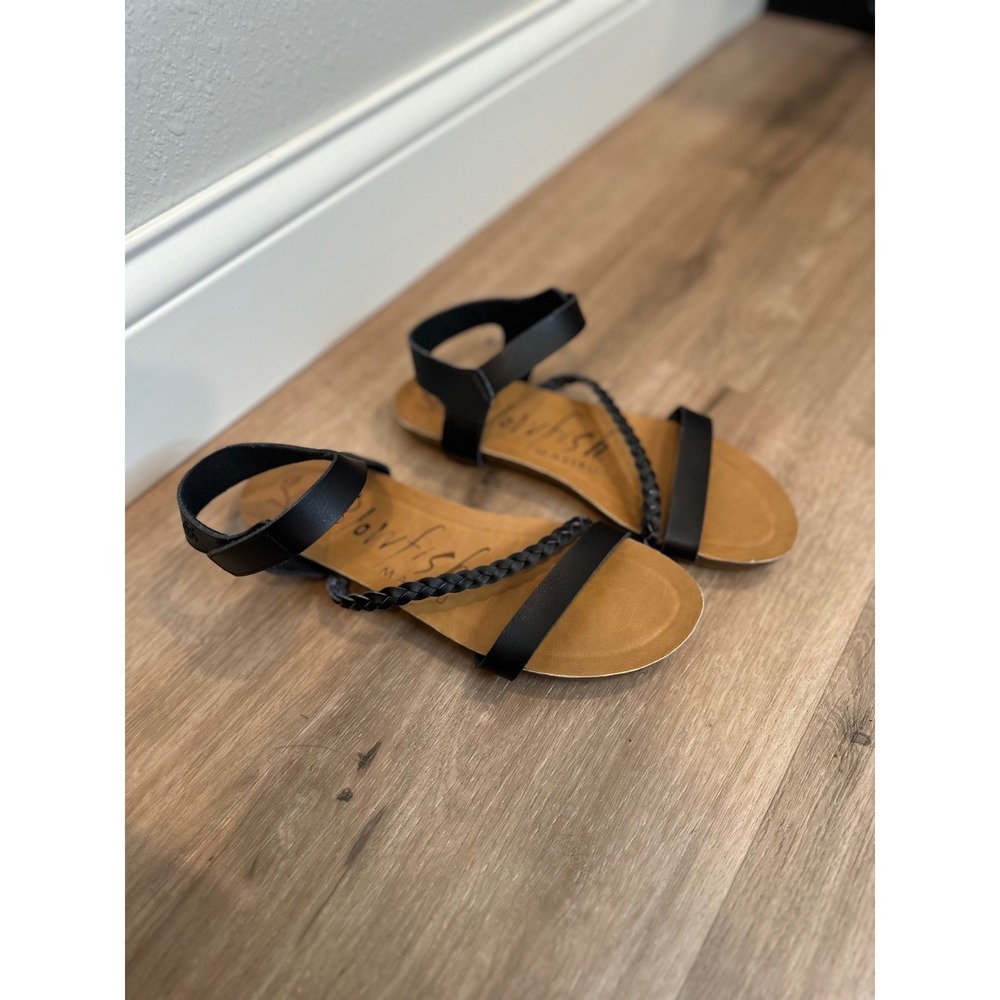 Blowfish Malibu Sandals Womens 7 Black Vegan Braided Strappy Flat Boho Summer - Picture 6 of 14